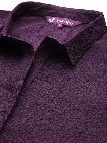Varanga Women Plus Size Mauve Shirt Collar Straight  Kurta Paired With Tonal Bottom